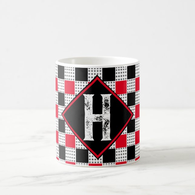 modern red & black buffalo plaid Checkered Custom Coffee Mug (Center)