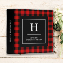 Modern Red Black Buffalo Plaid Monogrammed Recipe