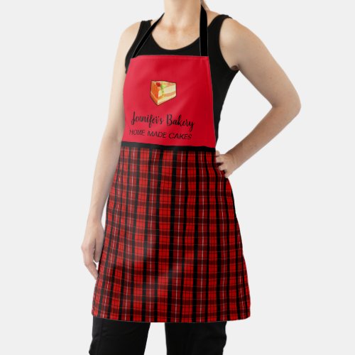 Modern red black buffalo plaid professional bakery apron