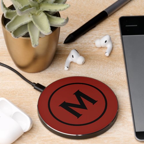 Modern Red Black Classic Monogram Wireless Charger