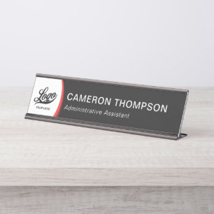 Modern Red Black Company Logo Business Office Desk Name Plate