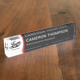 Modern Red Black Company Logo Business Office Desk Name Plate