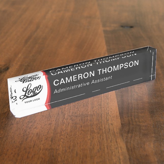 Modern Red Black Company Logo Business Office Desk Name Plate (Side)