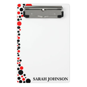 Modern Red & Black Dots Personalized Mini Clipboar Clipboard