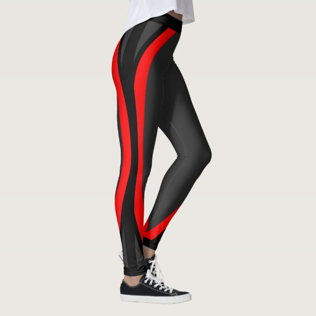 Modern Red Black Geometric Pattern Leggings (Right)
