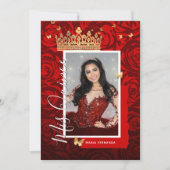 Modern Red Black Gold Elegant Photo Quinceanera Invitation (Front)