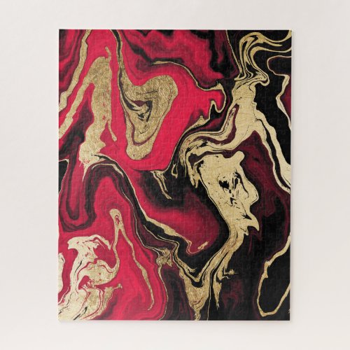 Modern red black gold foil marble pattern jigsaw puzzle