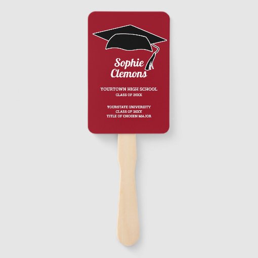 Modern Red Black Graduation Cap Photo Class of Hand Fan | Zazzle