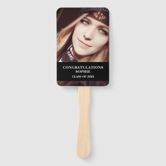 Modern Red Black Graduation Cap Photo Class of Hand Fan | Zazzle