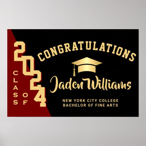 Modern Red Black Graduation Class of 2024 PHOTO Poster