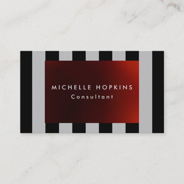 Modern Red Black Gray Stripes Professional Chic Business Card (Front)