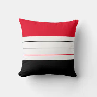 Modern Red Black Grey Stripes Throw Pillow