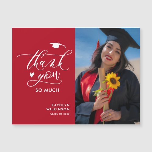 Modern Red Black Minimalist Graduation Thank You