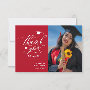Modern Red Black Minimalist Graduation Thank You Invitation