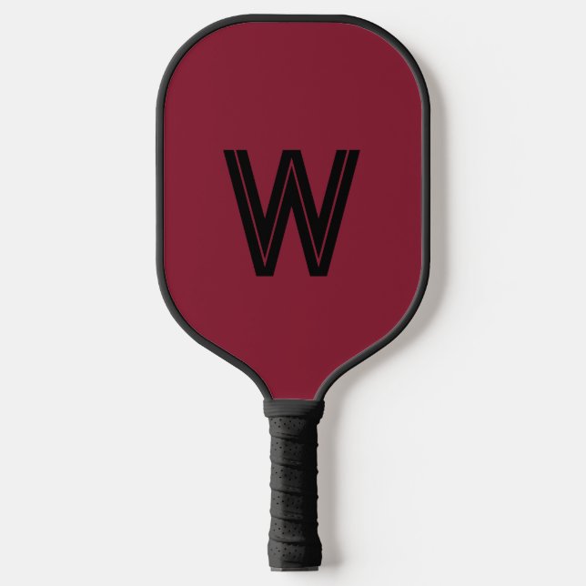Modern red &black monogram initial pickleball paddle (Front)