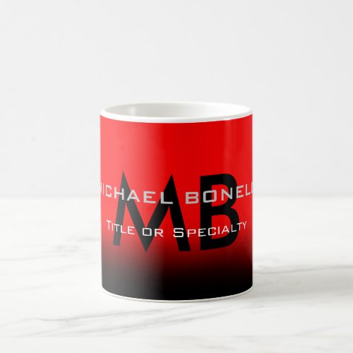 Modern red black monogram initials coffee mug