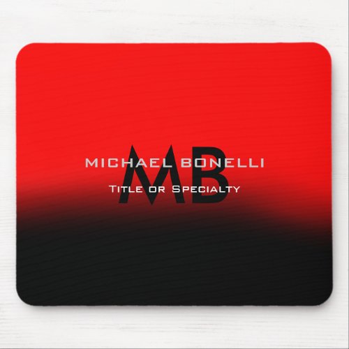 Modern red black monogram initials mouse pad