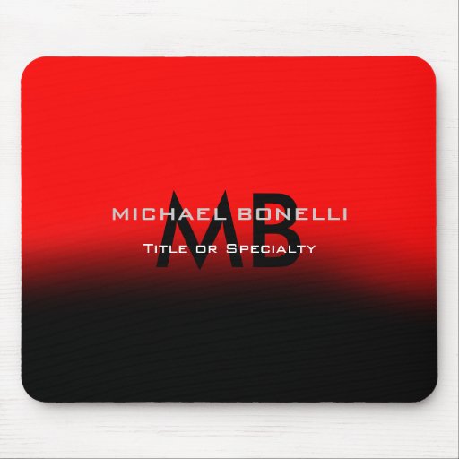 Modern red black monogram initials mouse pad