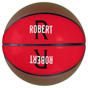 Modern red black monogram name basketball