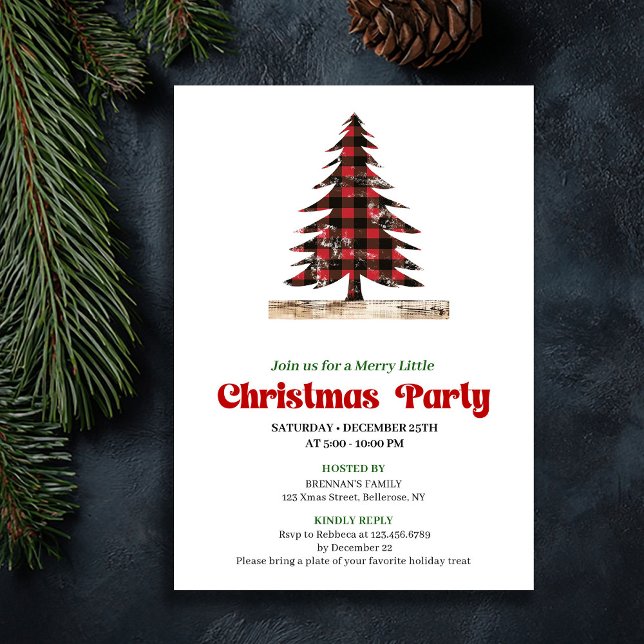 Modern Red Black Plaid Festive Party Invitation (Modern Red Black Plaid Festive Party Invitation)