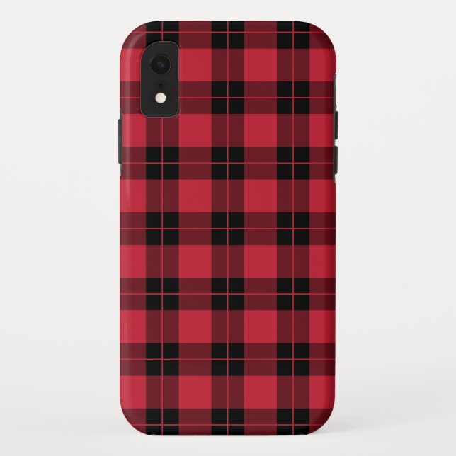 Modern Red Black Plaid Pattern Case-Mate iPhone Case (Back)