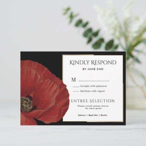 Modern  Red Black QR Code Online Wedding RSVP Invitation