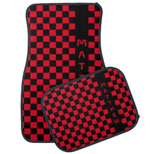 Modern Red Black Racing Flag Checkerboard Custom Car Floor Mat