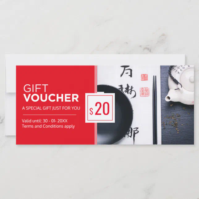 Modern red black restaurant gift voucher template | Zazzle
