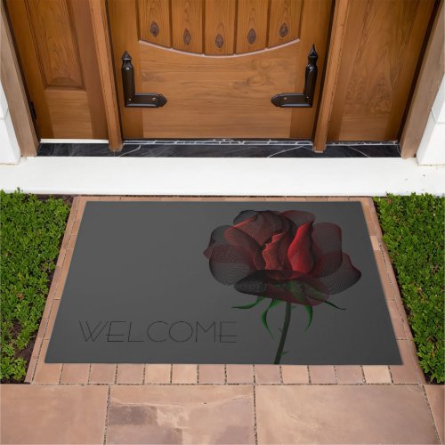 Modern Red Black Rose Girly Boho Cute Grey Welcome Doormat