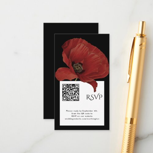 Modern Red Black RSVP with QR Code Wedding  Enclosure Card