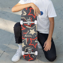 Modern Red Black Stars Cool Grunge Pattern Custom Skateboard