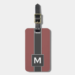 Modern Red & Black Striped Personalized Monogram Luggage Tag