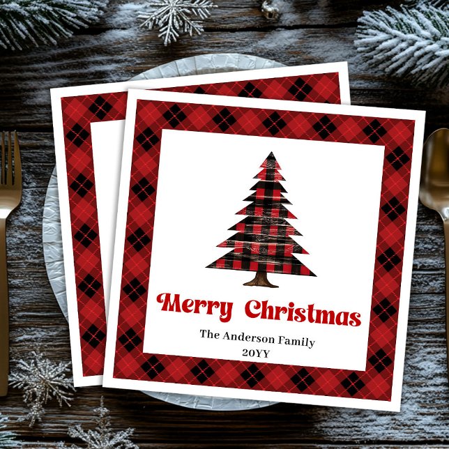 Modern Red Black Tartan Christmas Napkin Custom (Modern Red Black Tartan Christmas Napkin Custom)