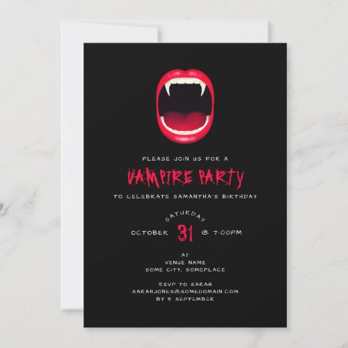 Modern Red  Black Vampire Theme Party Invitation