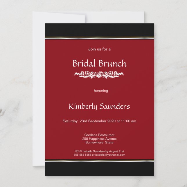 Modern Red Black White Bridal Brunch Bridal Shower Invitation (Front)