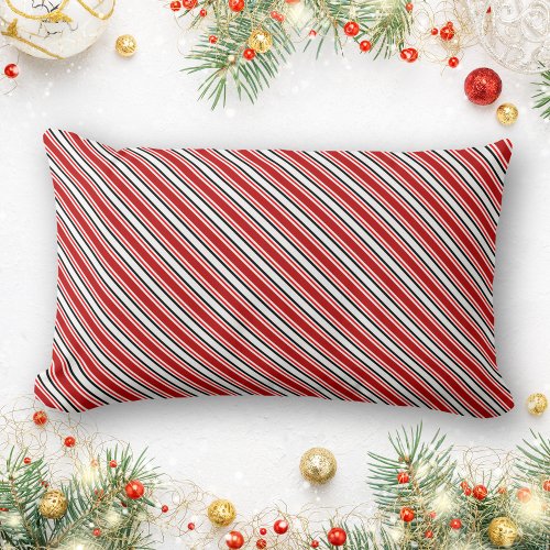 Modern Red Black White Diagonal Stripes Lumbar Pillow