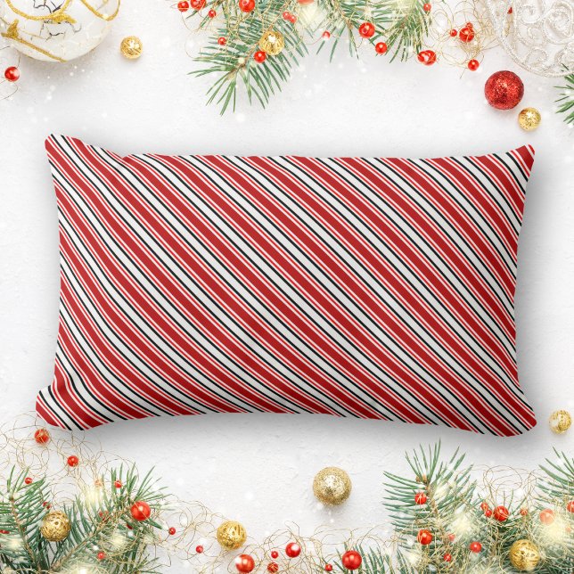 Modern Red Black White Diagonal Stripes Lumbar Pillow (Creator Uploaded)
