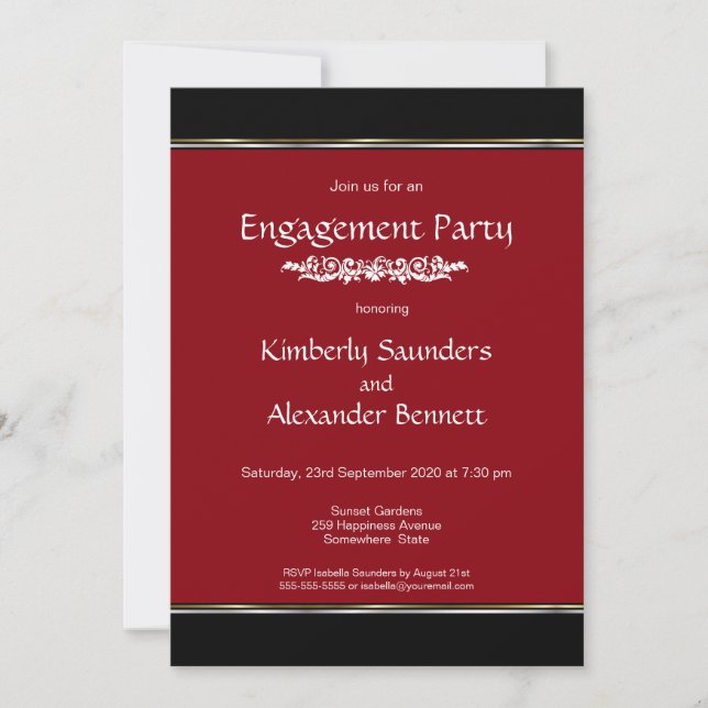 Modern Red Black White Engagement Party Invitation (Front)