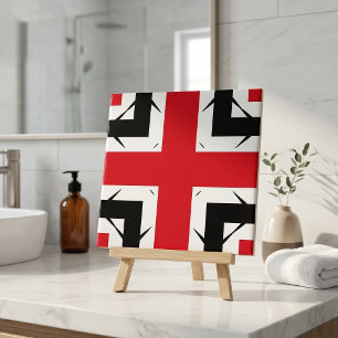 Modern Red Black White Geometric Cross Abstract Ceramic Tile
