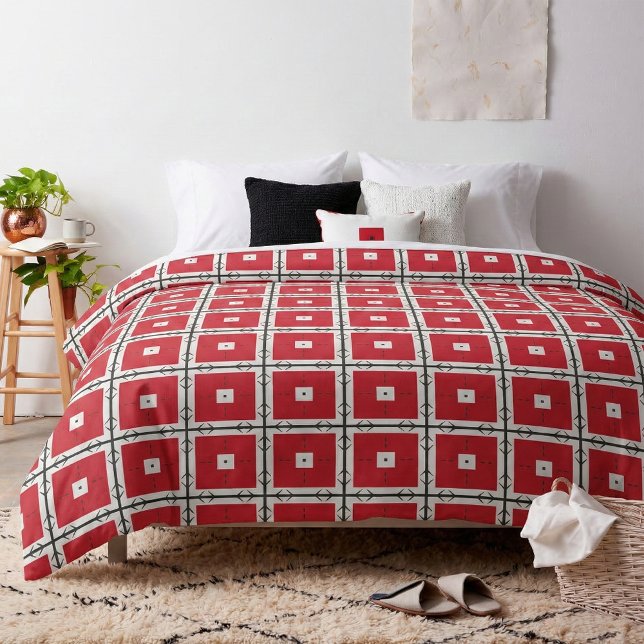Modern Red Black White Geometric Square Pattern Fabric (Creator Uploaded)