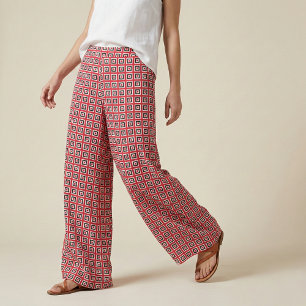 Modern Red Black White Geometric Squares Pattern Fabric