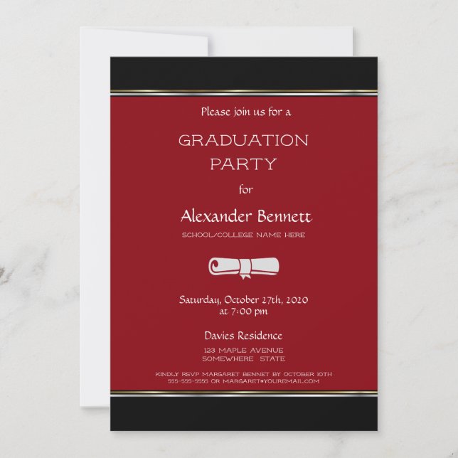 Modern Red Black White Graduation Party Invitation (Front)