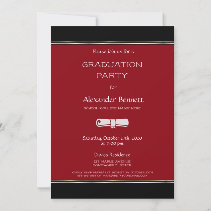 Modern Red Black White Graduation Party Invitation | Zazzle