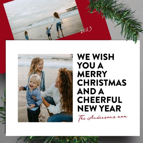 MODERN RED BLACK WHITE MERRY CHRISTMAS  NEW YEAR HOLIDAY CARD