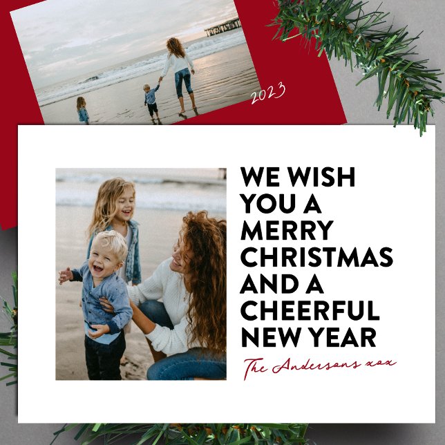 MODERN RED BLACK WHITE MERRY CHRISTMAS & NEW YEAR HOLIDAY CARD (Creator Uploaded)