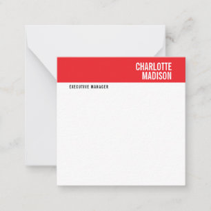 Modern Red Black White Trendy Minimalist Plain  Note Card