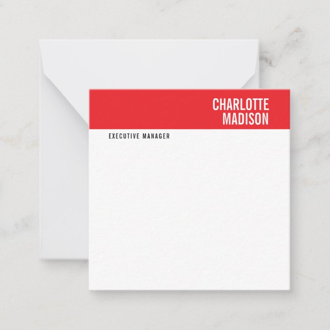 Modern Red Black White Trendy Minimalist Plain  Note Card (Front)