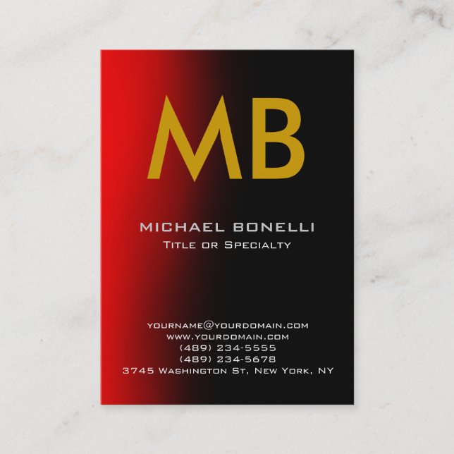 Modern red black yellow monogram business card (Front)