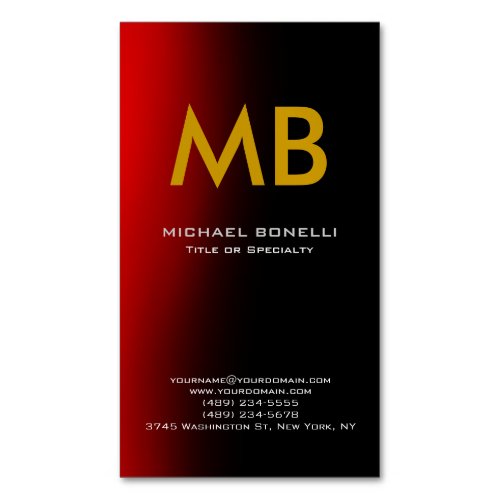 Modern red black yellow monogram business card magnet
