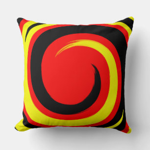 Modern Red Black Yellow Swirl Abstract Art Throw Pillow